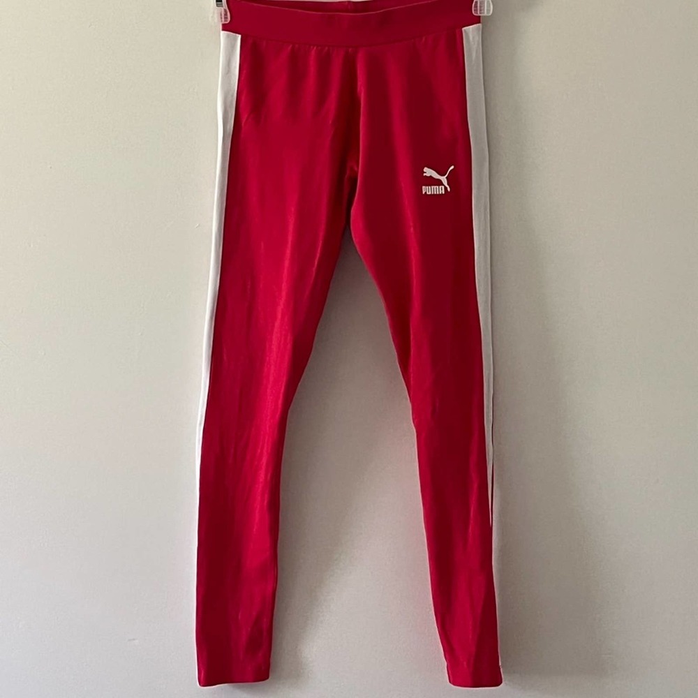 Puma Pink White Stripe Activewear Loungewear Yoga Fitness Leggings sz Small